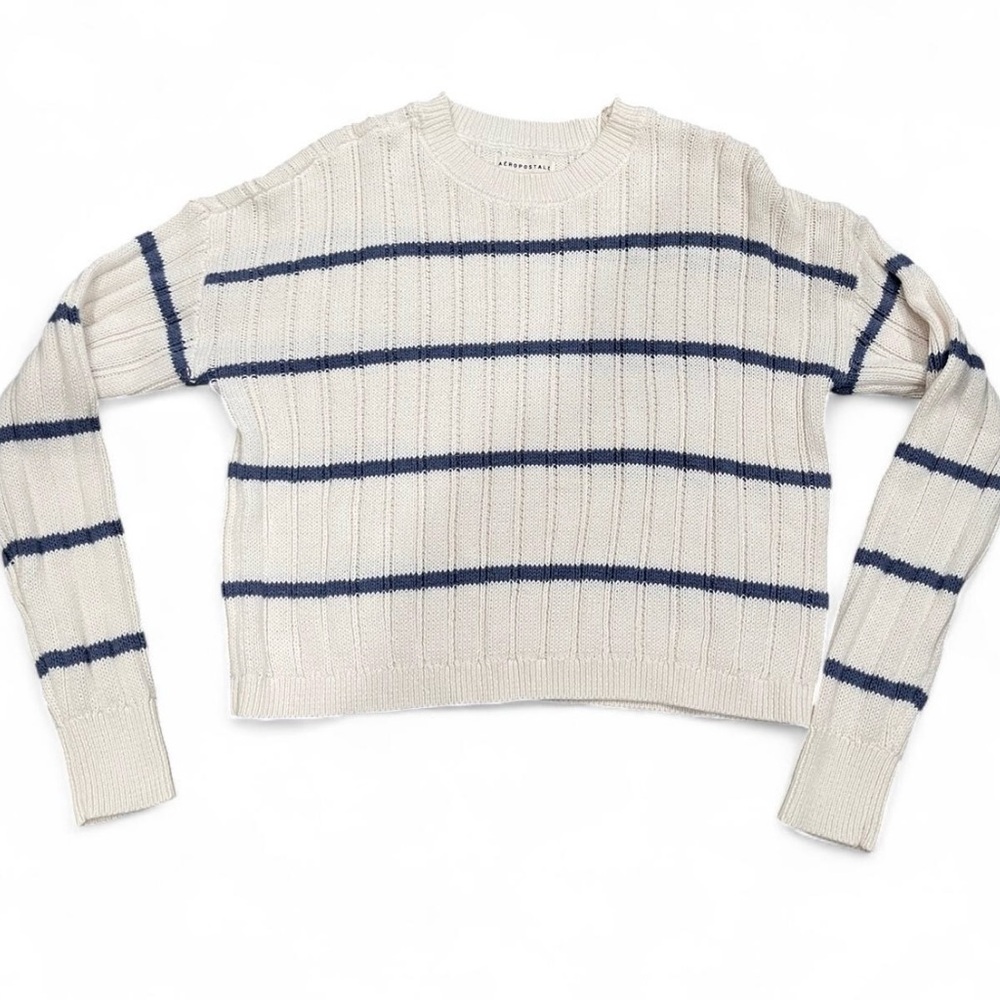 Hollister Cream and Navy Striped Sweater